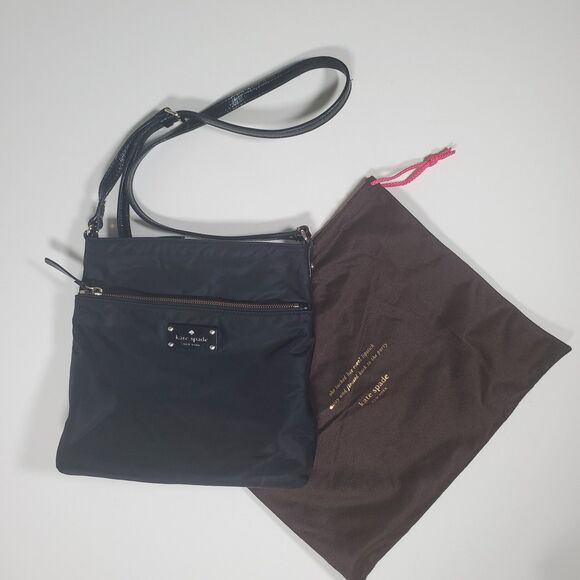 Kate Spade Women’s Crossbody Bag Black Nylon Gold Hardware Medium Shoulder Bag - Picture 2 of 15